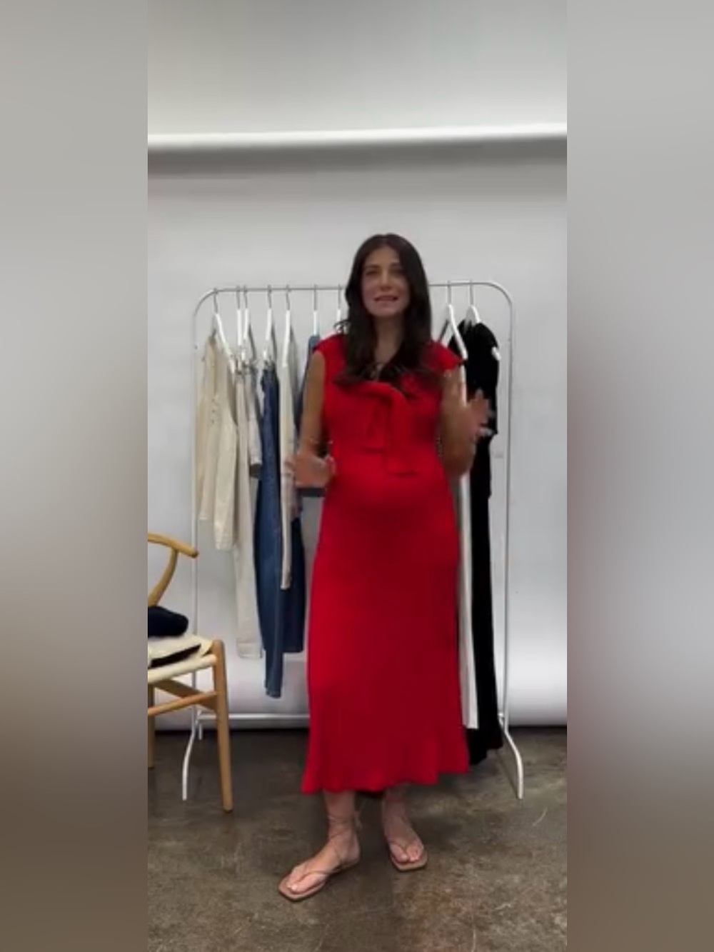Wyeth Red Ribbed Long Dress with Matching Cardigan - Picture 9 of 9